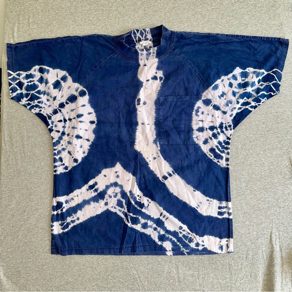 Vtg 90s SOPIA Indigo Shibori Heavyweight Cotton Top Made in USA Boxy XL
